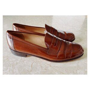 VTG Ralph Lauren Sz 8 Barrett Brown Patent Leather Penny Loafers Italy